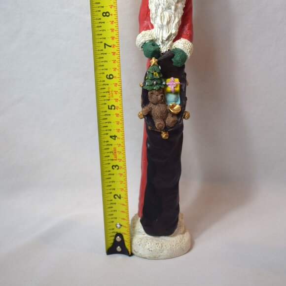 Vintage Resin Skinny Santa Claus Figure With Black Toy Sack Teddy Bear Presents - Picture 11 of 11